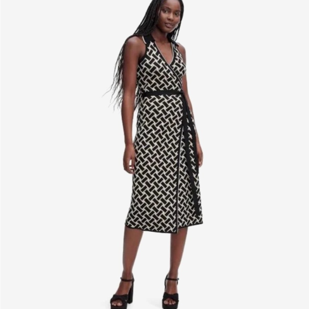 Diane Von Furstenberg for Target Black and White Geometric Midi Wrap Dress Large